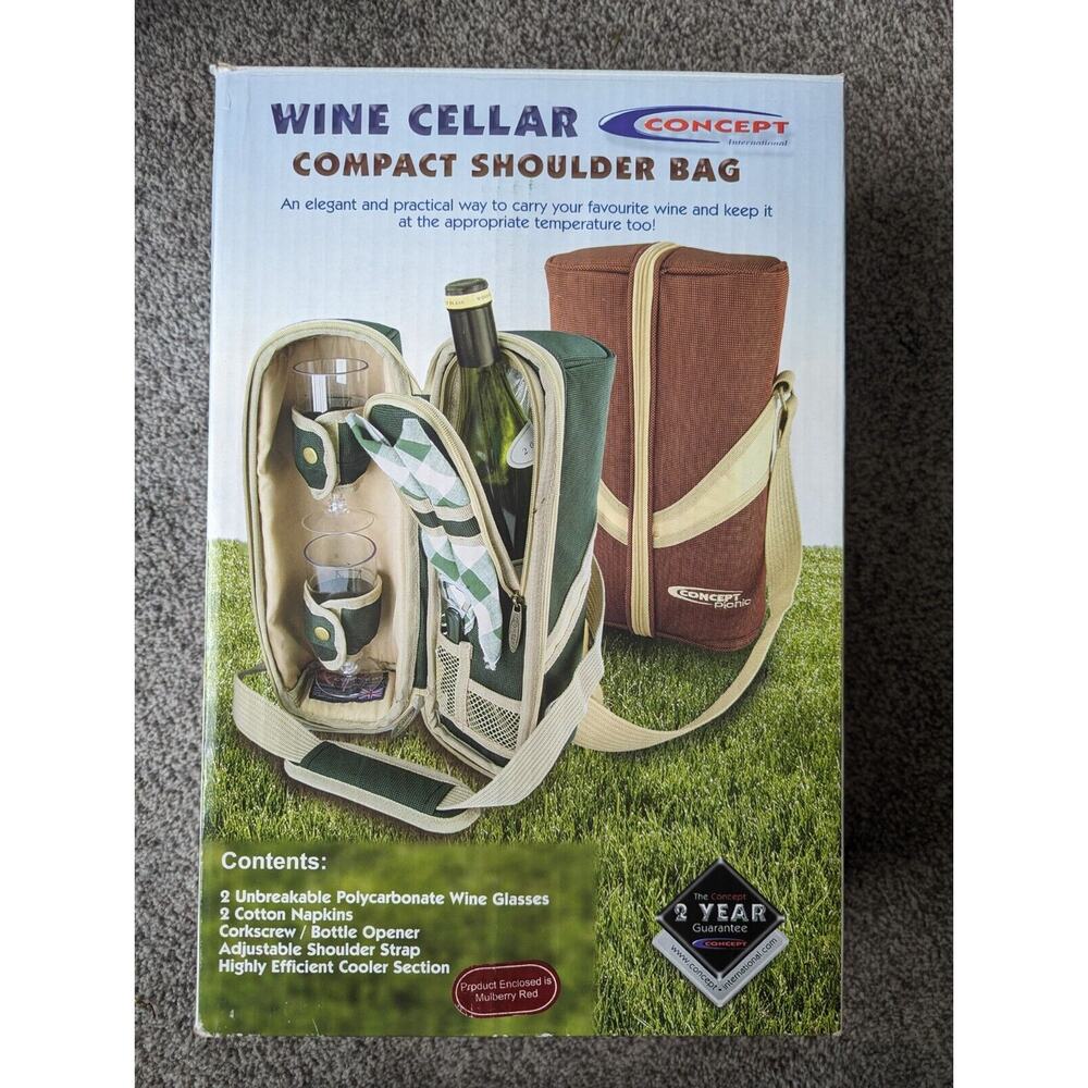 Wine Cellar Compact Shoulder Bag Cooler Glasses Bottle Picnic Park Hike Carrier
